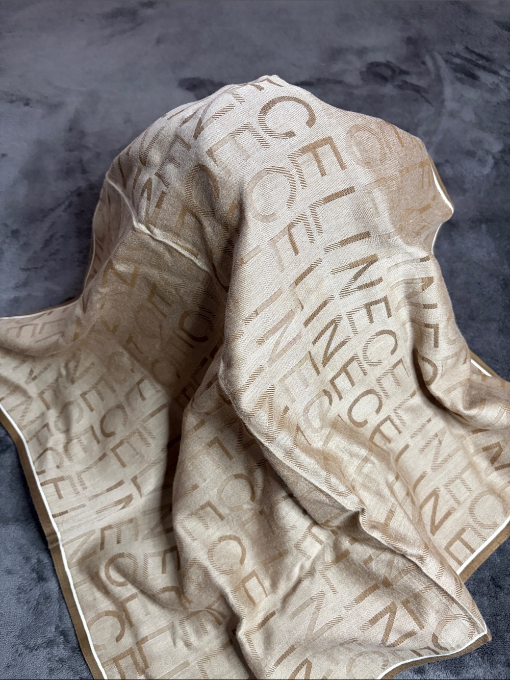 Celine Monogram Jacquard Scarf in Beige-Tan